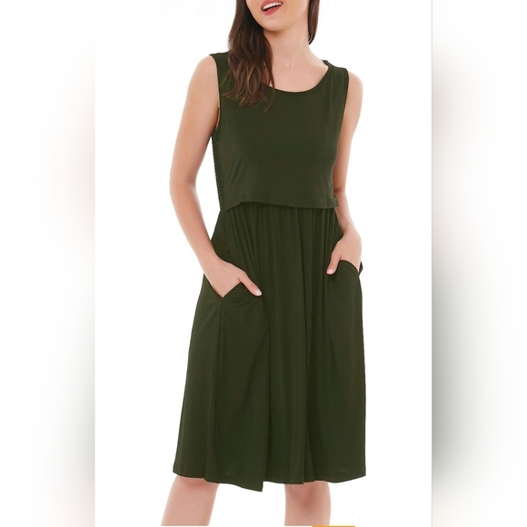 Small Show Dresses & Skirts - Maternity Nursing Dress, army green